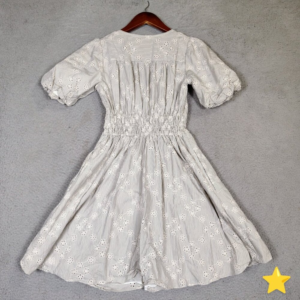 Madewell Mini Dress Women's 2XS White Black Striped Eyelet Sophia Puff Sleeve - Picture 13 of 13